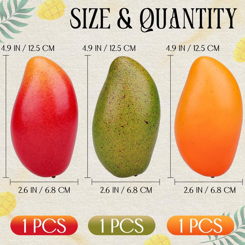 Gresorth ديكور مانجو صناعي واقعي 3 قطع من جريزورث فواكه مزيفة لعرض الطعام في المنزل والحفلات ومائدة المطبخ - Image 2